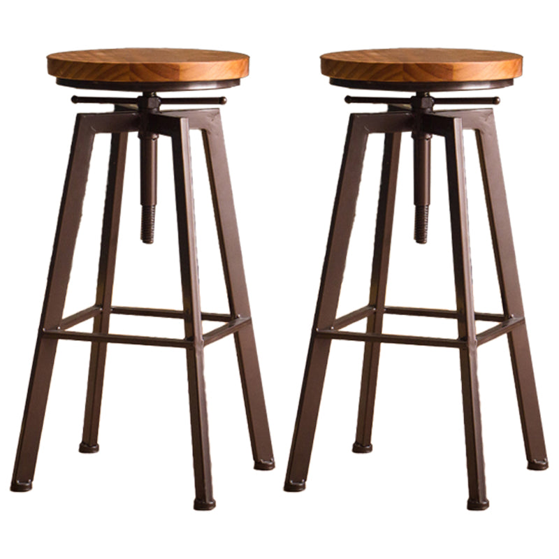 Industrial Leather Wood Counter Bar Stool Armless Adjustable Height Stool