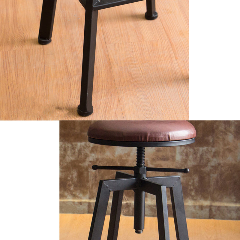 Industrial Leather Wood Counter Bar Stool Armless Adjustable Height Stool