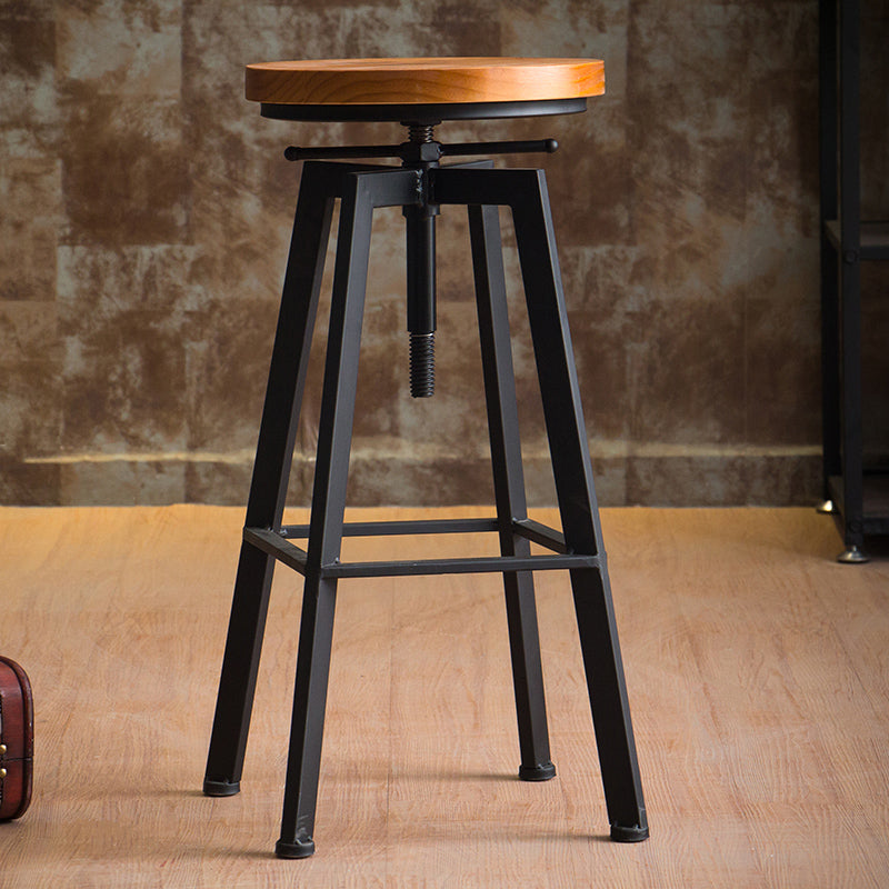 Industrial Leather Wood Counter Bar Stool Armless Adjustable Height Stool