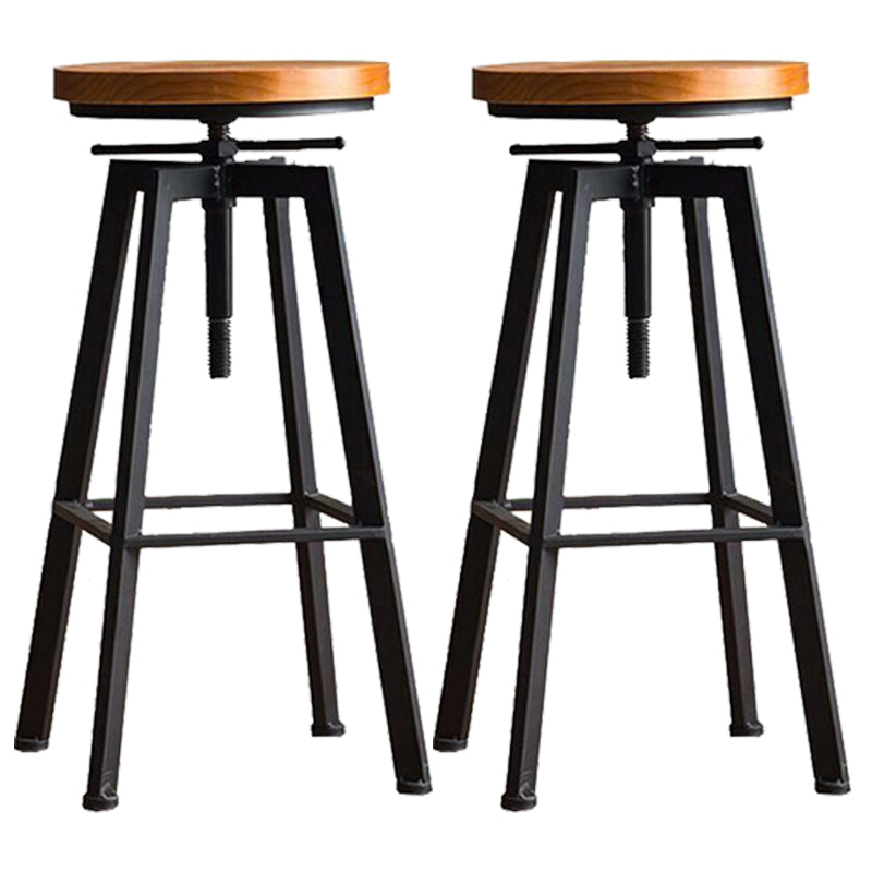 Industrial Leather Wood Counter Bar Stool Armless Adjustable Height Stool