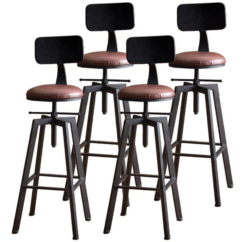 Industrial Leather Wood Counter Bar Stool Armless Adjustable Height Stool