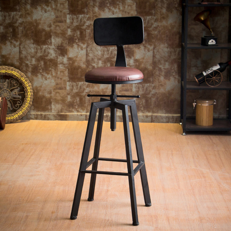 Industrial Leather Wood Counter Bar Stool Armless Adjustable Height Stool