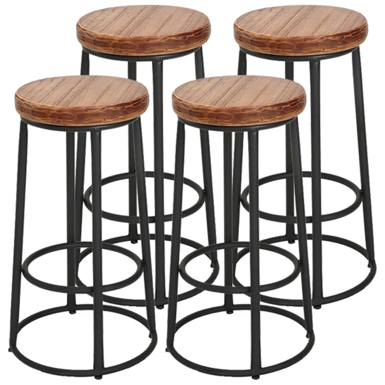 Brown Wood Backless and Armless Stool Industrial Bar and Counter Stool with Iron Legs