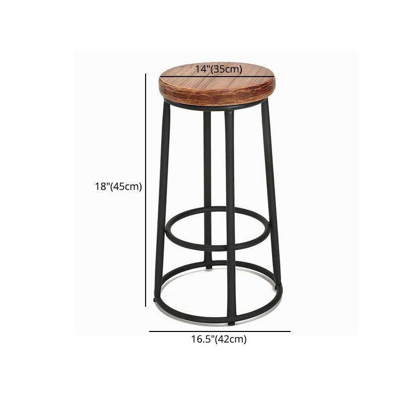 Brown Wood Backless and Armless Stool Industrial Bar and Counter Stool with Iron Legs