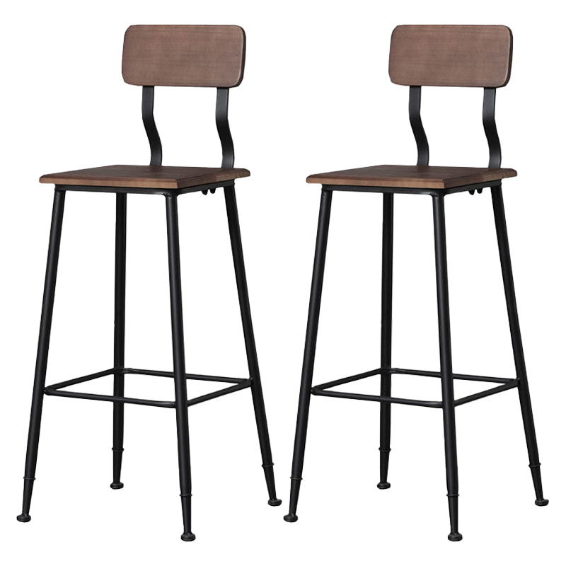 Industrial Style Ironwork Barstool Solid Wood Seat Bar High Chair with Backrest