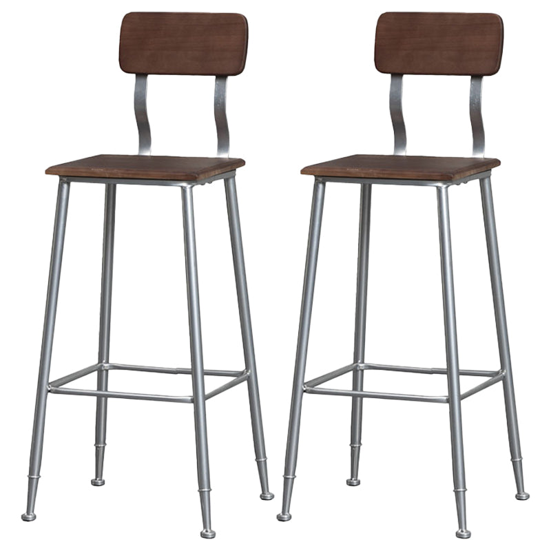 Industrial Style Ironwork Barstool Solid Wood Seat Bar High Chair with Backrest