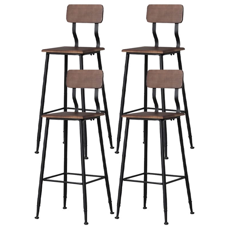 Industrial Style Ironwork Barstool Solid Wood Seat Bar High Chair with Backrest