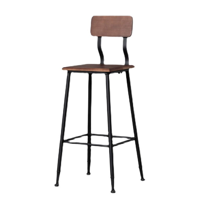 Industrial Style Ironwork Barstool Solid Wood Seat Bar High Chair with Backrest