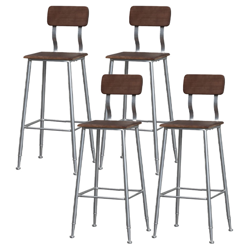Industrial Style Ironwork Barstool Solid Wood Seat Bar High Chair with Backrest