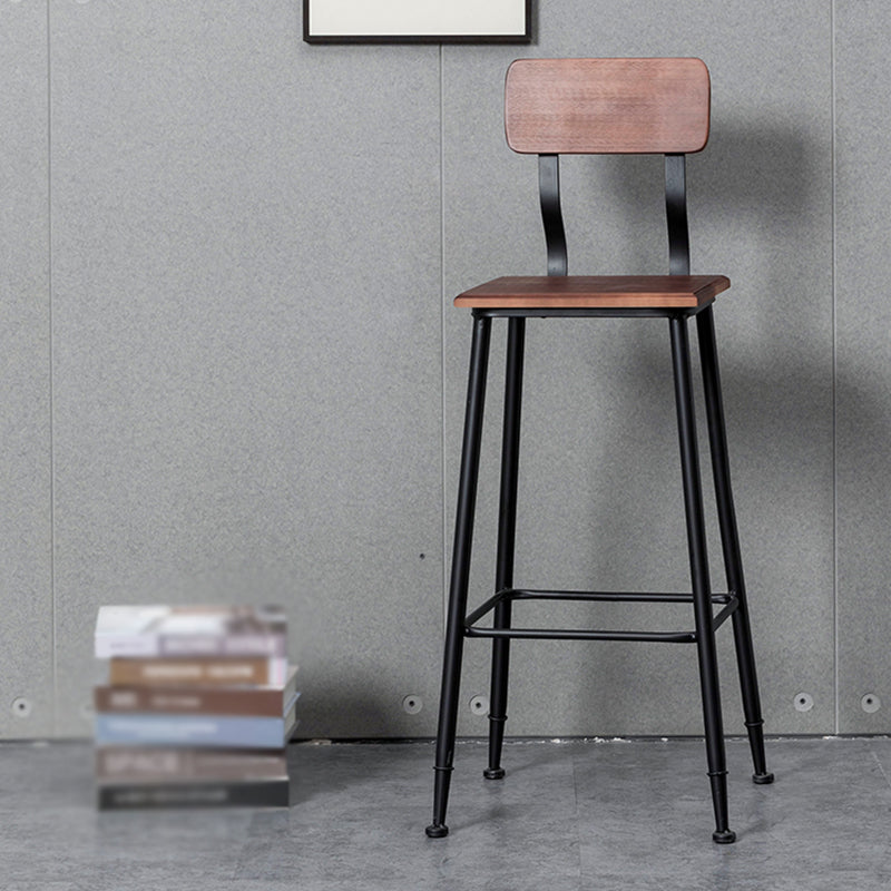 Industrial Style Ironwork Barstool Solid Wood Seat Bar High Chair with Backrest