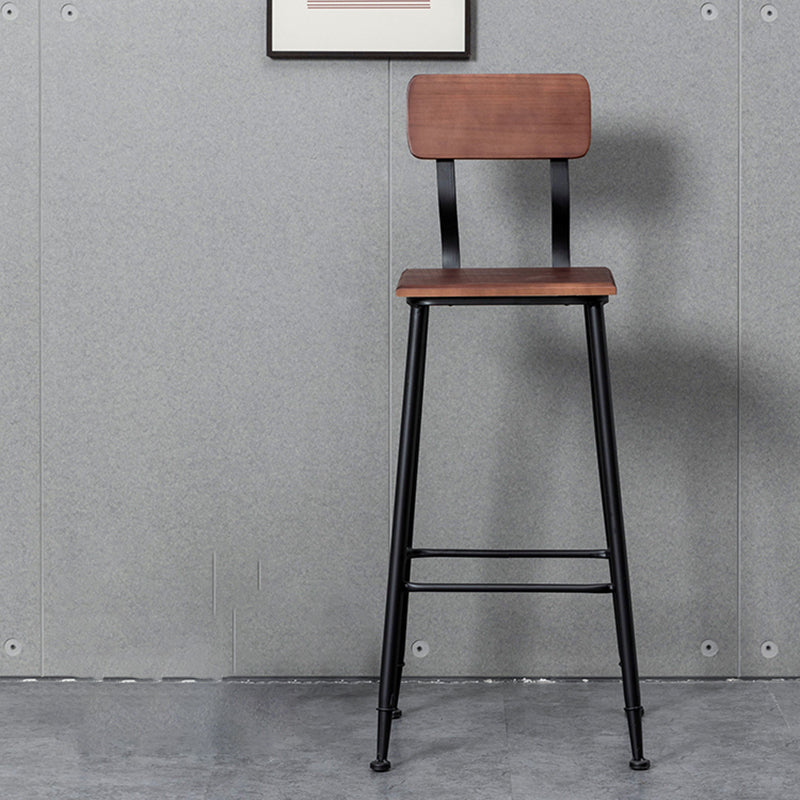 Industrial Style Ironwork Barstool Solid Wood Seat Bar High Chair with Backrest