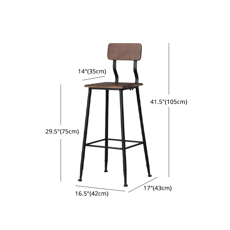 Industrial Style Ironwork Barstool Solid Wood Seat Bar High Chair with Backrest