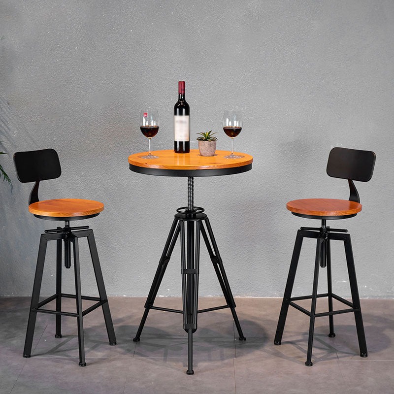 Swivel Solid Wood Bar Stool Adjustable Height Industrial Barstool for Coffee Shop