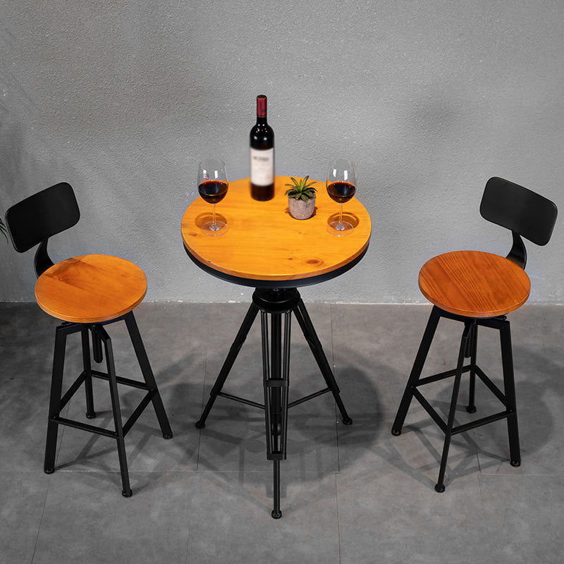 Swivel Solid Wood Bar Stool Adjustable Height Industrial Barstool for Coffee Shop