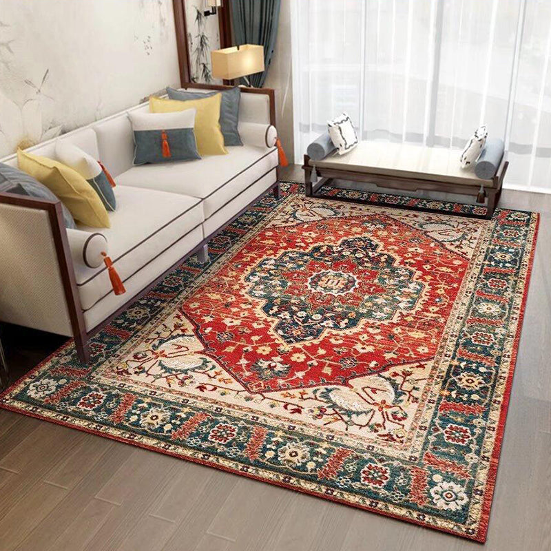 Orange Traditional Rug Polyester Graphic Rug Stain Resistant Rug for Living Room