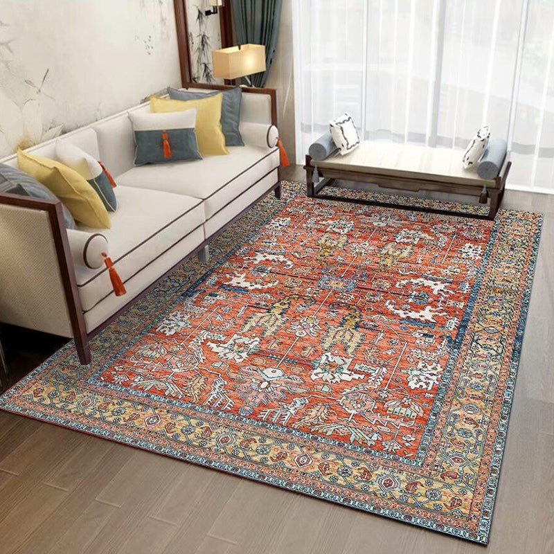 Orange Traditional Rug Polyester Graphic Rug Stain Resistant Rug for Living Room