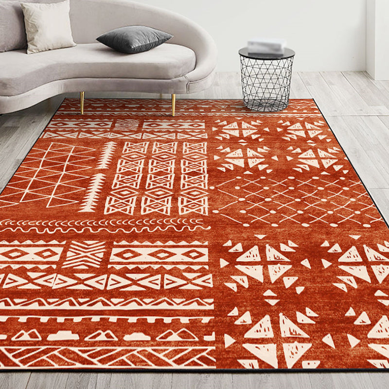 Orange Traditional Rug Polyester Graphic Rug Stain Resistant Rug for Living Room