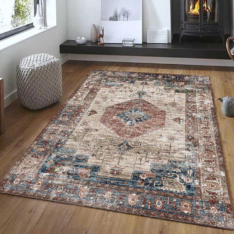 Orange Traditional Rug Polyester Graphic Rug Stain Resistant Rug for Living Room