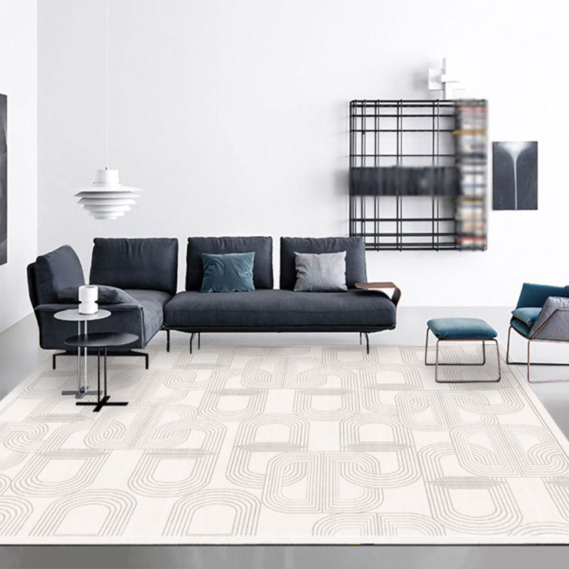 White Random Stripe Rug Polyester Modern Rug Washable Rug for Home Decor