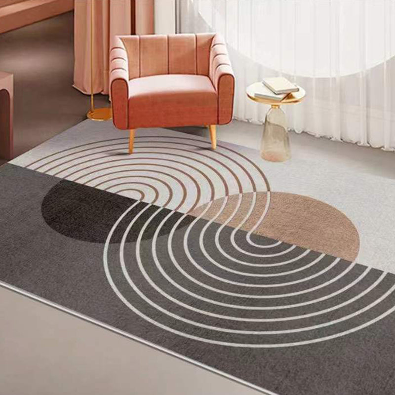 Dark Grey Casual Carpet Polyester Striped Carpet Stain Resistant Carpet for Home Decor