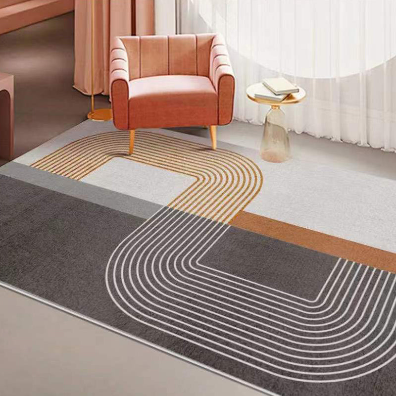 Dark Grey Casual Carpet Polyester Striped Carpet Stain Resistant Carpet for Home Decor