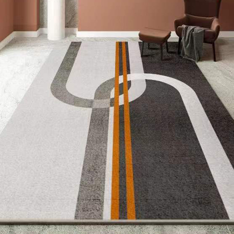 Dark Grey Casual Carpet Polyester Striped Carpet Stain Resistant Carpet for Home Decor