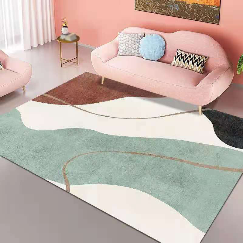 Pink Geometry Pattern Rug Polyester Simple Rug Washable Rug for Living Room