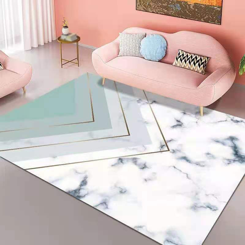 Pink Geometry Pattern Rug Polyester Simple Rug Washable Rug for Living Room