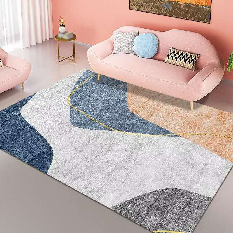 Pink Geometry Pattern Rug Polyester Simple Rug Washable Rug for Living Room