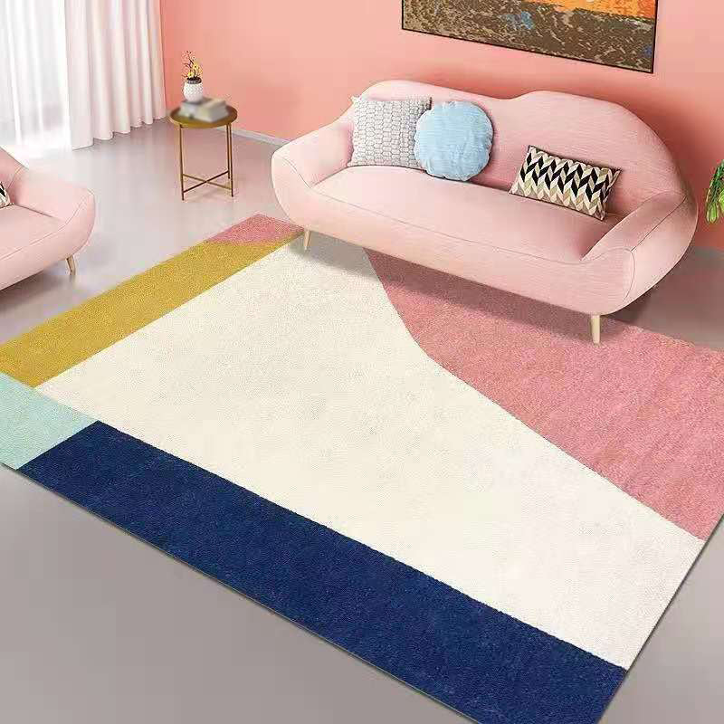 Pink Geometry Pattern Rug Polyester Simple Rug Washable Rug for Living Room