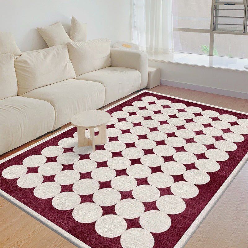 Dark Red Modern Rug Polyester Circle Indoor Rug Stain Resistant Rug for Home Decor