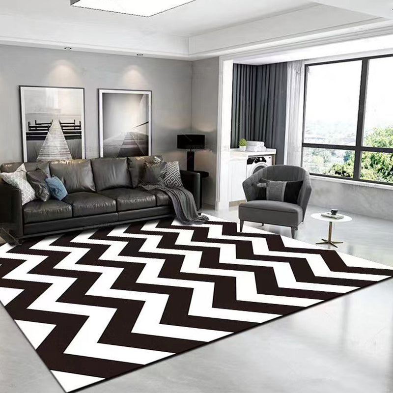 White Graphic Rug Polyester Modern Rug Stain Resistant Rug for Living Room