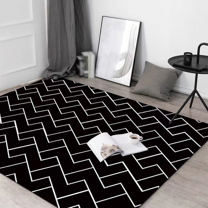 White Graphic Rug Polyester Modern Rug Stain Resistant Rug for Living Room