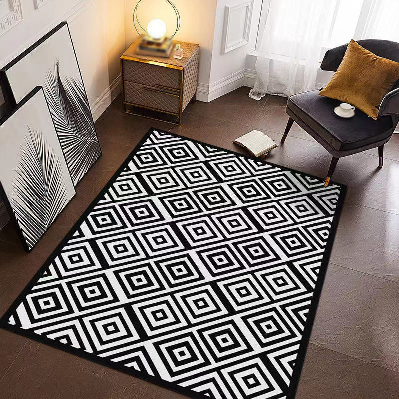 White Graphic Rug Polyester Modern Rug Stain Resistant Rug for Living Room
