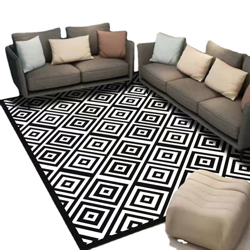 White Graphic Rug Polyester Modern Rug Stain Resistant Rug for Living Room