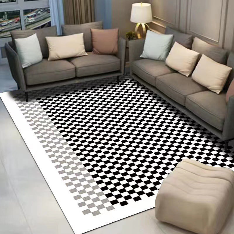 White Graphic Rug Polyester Modern Rug Stain Resistant Rug for Living Room