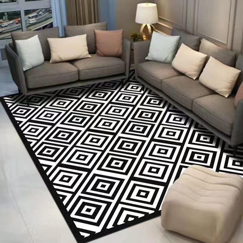 White Graphic Rug Polyester Modern Rug Stain Resistant Rug for Living Room