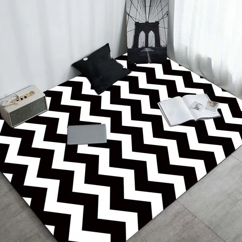 White Graphic Rug Polyester Modern Rug Stain Resistant Rug for Living Room