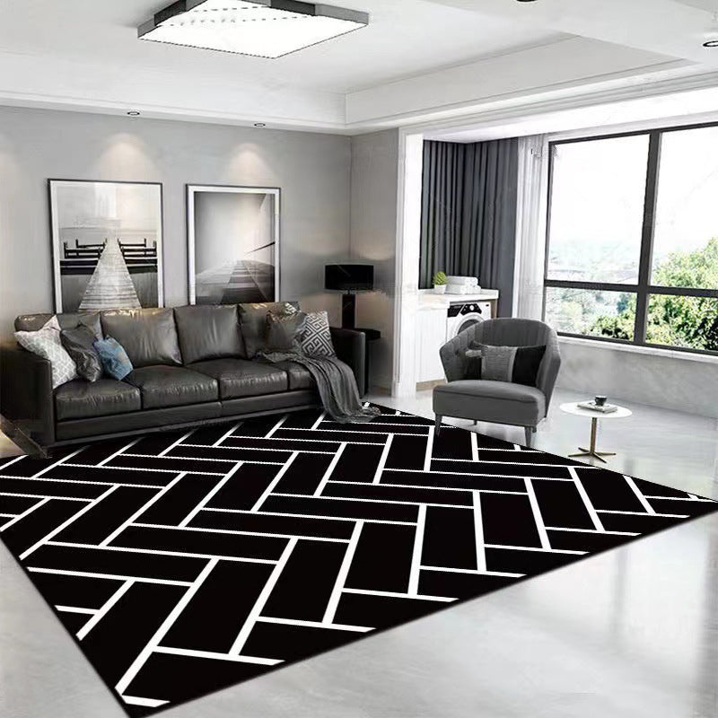 White Graphic Rug Polyester Modern Rug Stain Resistant Rug for Living Room