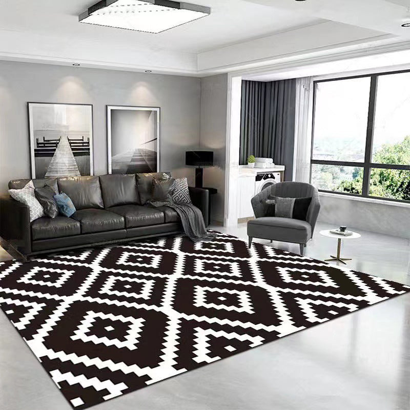 White Graphic Rug Polyester Modern Rug Stain Resistant Rug for Living Room