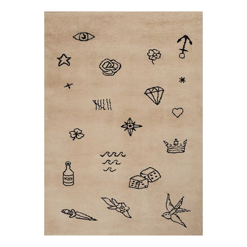 White Brief Strokes Rug Polyester Modern Rug Washable Rug for Living Room