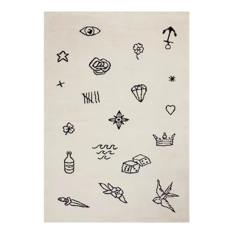 White Brief Strokes Rug Polyester Modern Rug Washable Rug for Living Room