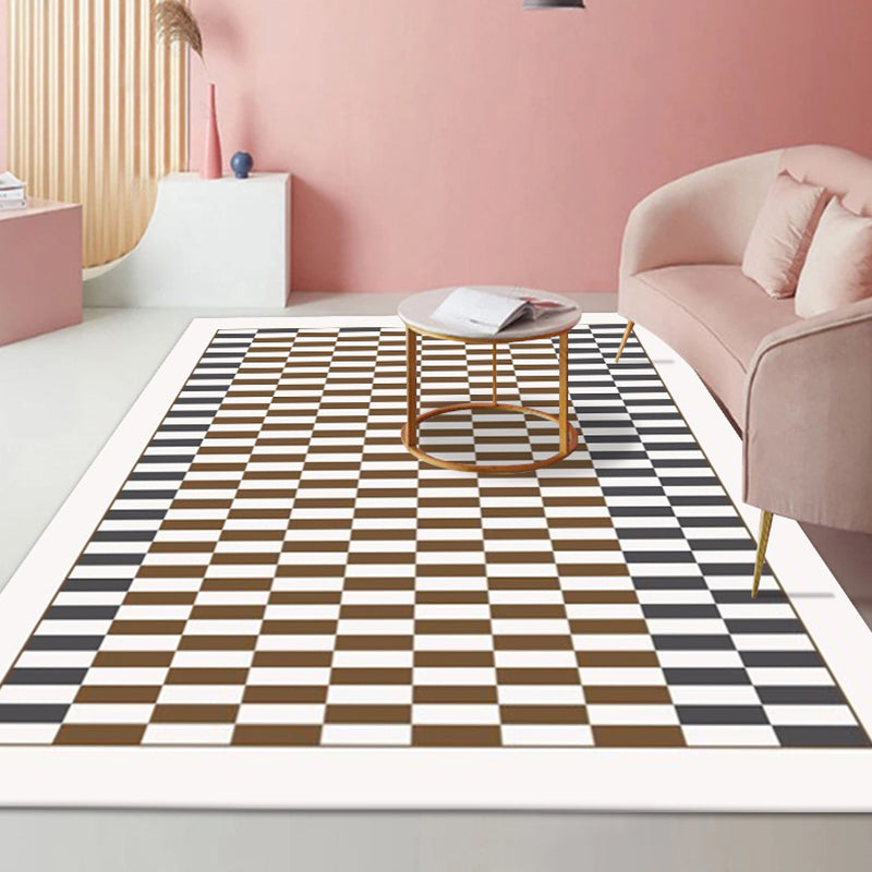 Black Modern Rug Polyester Check Rug Washable Rug for Living Room