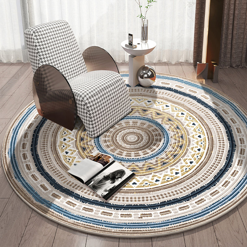 Round Rug Polyester Area Carpet Non-Slip Backing Indoor Rug for Home Decoration