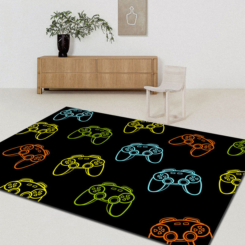 Modern Game Pad Print Rug Polyester Area Rug Washable Carpet with Non-Slip Backing