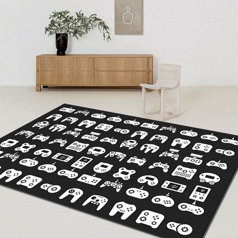 Modern Game Pad Print Rug Polyester Area Rug Washable Carpet with Non-Slip Backing