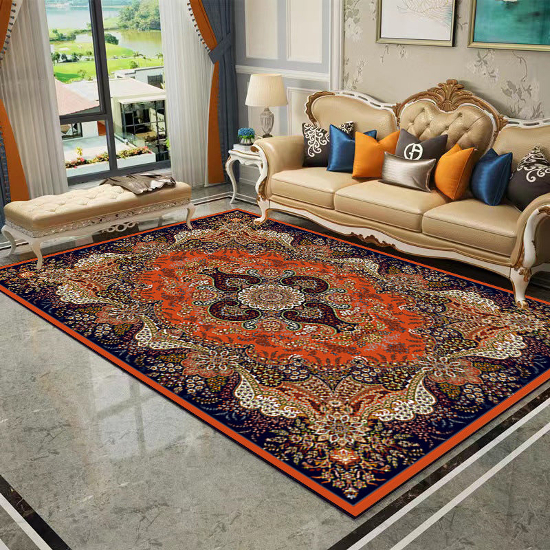 Vintage Bohemian Living Room Rug American Print Polyester Area Carpet Stain Resistant Rug