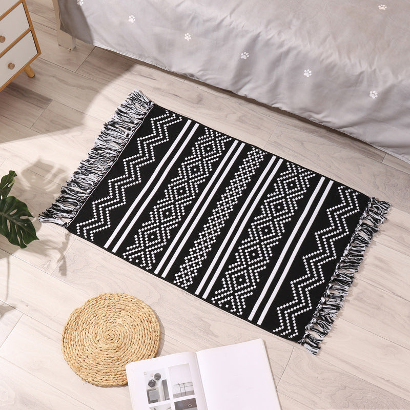 Washable Area Rug Ameicana Print Indoor Rug Cotton Blend Area Carpet with Fringe