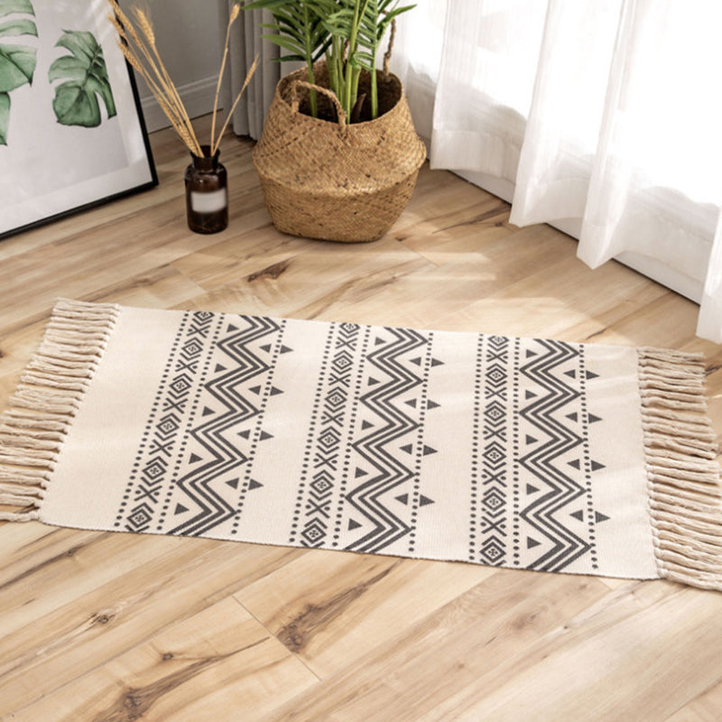 Washable Area Rug Ameicana Print Indoor Rug Cotton Blend Area Carpet with Fringe