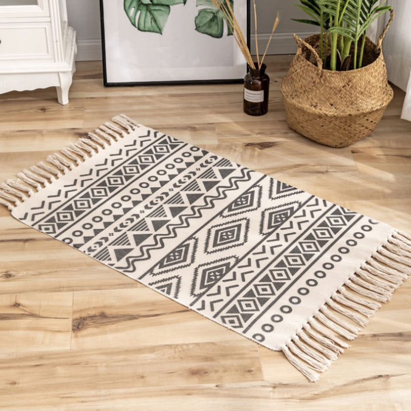 Washable Area Rug Ameicana Print Indoor Rug Cotton Blend Area Carpet with Fringe